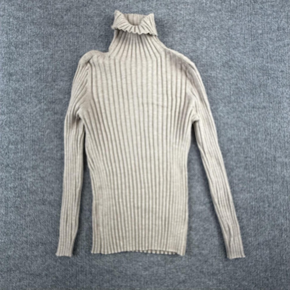 Cyrus Sweater Womens Large Beige Ribbed Turtleneck Stretch Knit Pullover Top